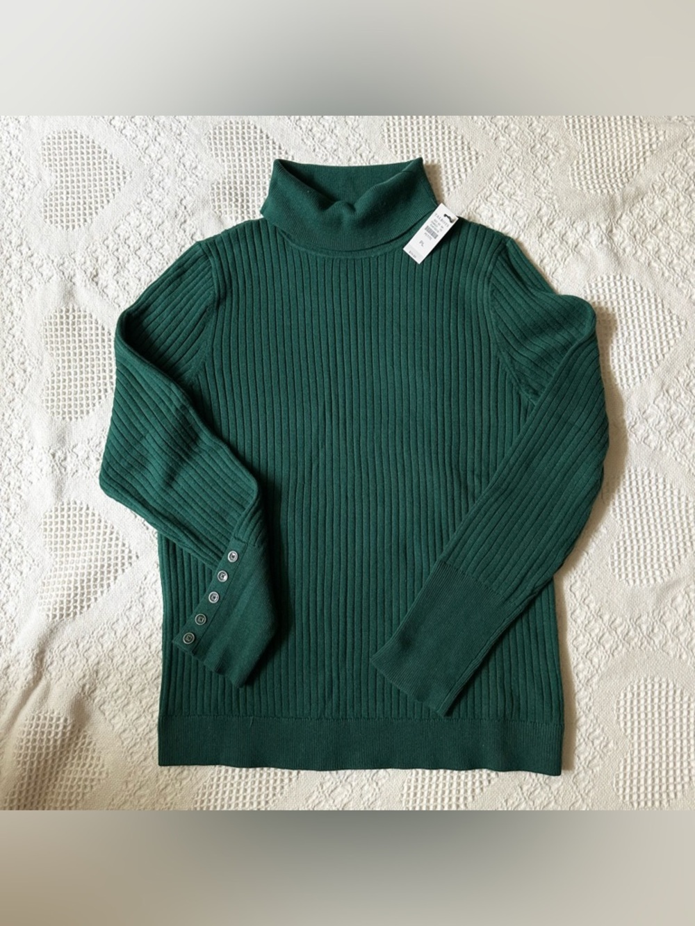 Talbots Turtleneck Sweater Womens Large Petite Green Knit Ribbed Cotton NWT